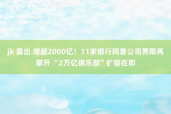 jk 露出 增超2000亿！11家银行同意公司界限再攀升 “2万亿俱乐部”扩容在即