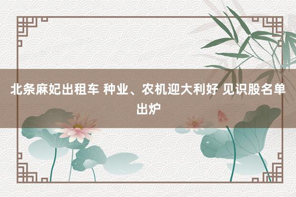 北条麻妃出租车 种业、农机迎大利好 见识股名单出炉