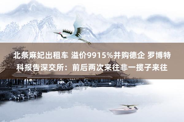 北条麻妃出租车 溢价9915%并购德企 罗博特科报告深交所：前后两次来往非一揽子来往